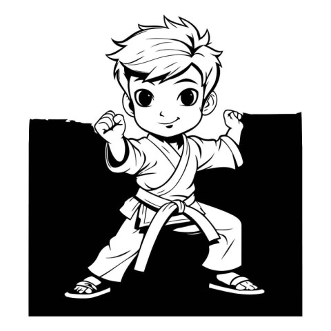 Karate boy with a karate belt. Vector illustration in black and