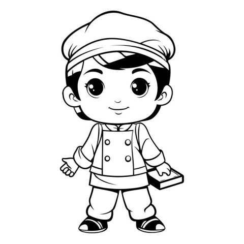 Cute boy wearing a cap and carrying a briefcase. Vector illustra