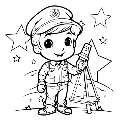 Black and White Cartoon Illustration of Cute Little Boy Astronau