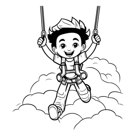 Cute boy skydiving with rope cartoon vector illustration graphic