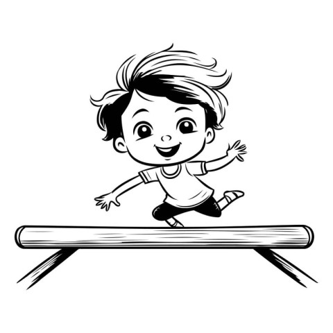 Black and White Cartoon Illustration of a Kid Jumping on a Board