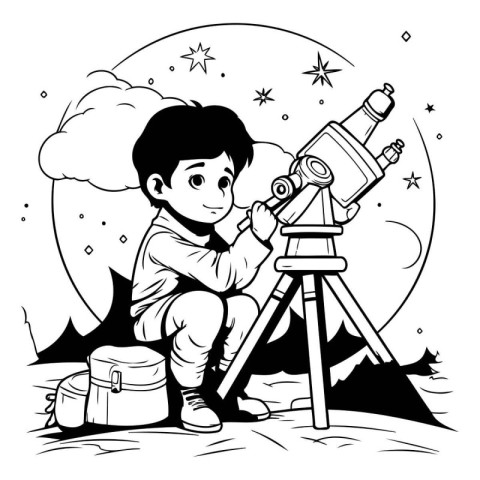 Vector illustration of a boy looking through a telescope in the