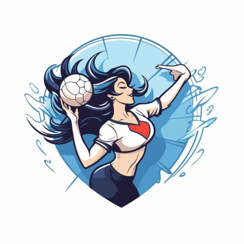 Beautiful woman soccer player with ball in her hand. Vector illu