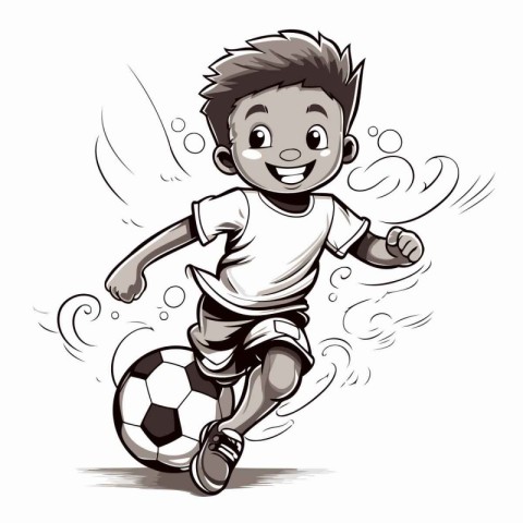 Illustration of a boy kicking a soccer ball on a white backgroun