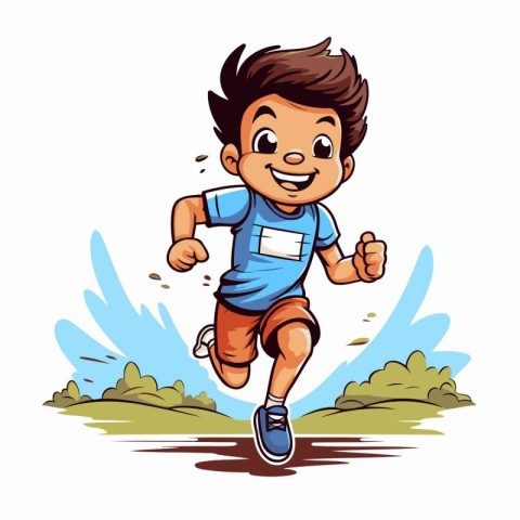 Cartoon little boy running in the park vector illustration isola