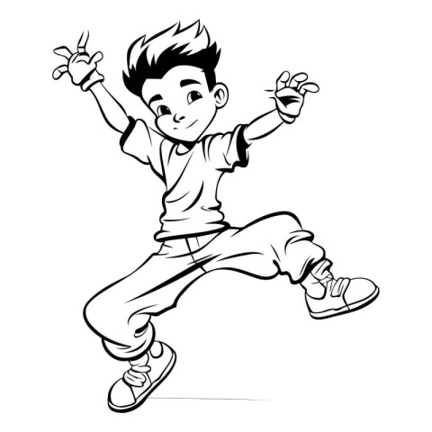 Vector illustration of a boy dancing hip hop on a white backgrou