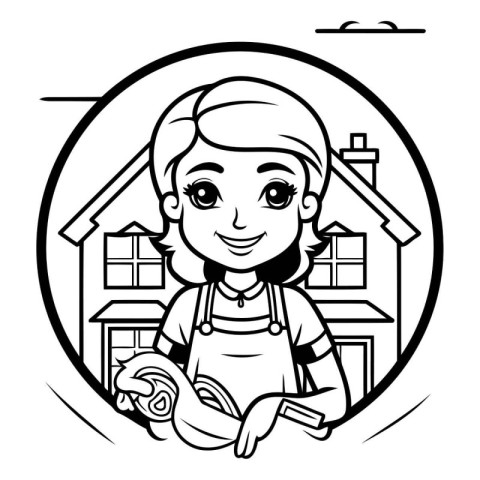 Vector illustration of a cute cartoon girl construction worker h