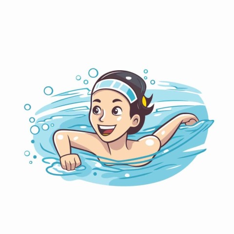 Vector illustration of a little boy in a swimming cap and goggle