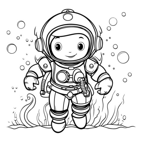 Coloring book for children: Astronaut in space. Vector illustrat