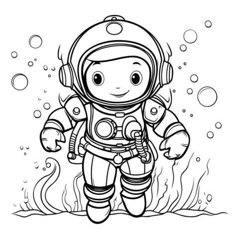 Coloring book for children: Astronaut in space. Vector illustrat