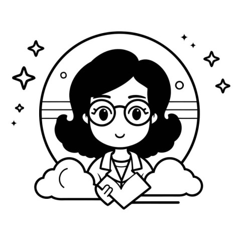 businesswoman with paper document and clouds isolated icon vecto