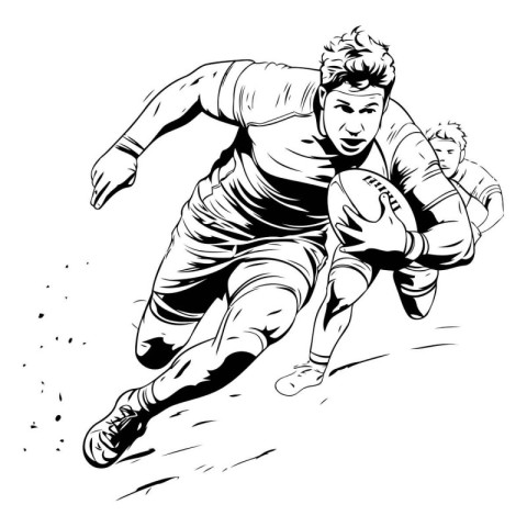 Rugby player. Sport and fitness theme. Black and white vector il