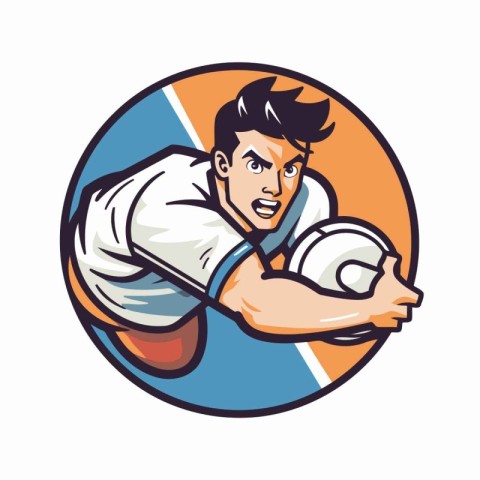 Illustration of a rugby player holding ball facing front set ins