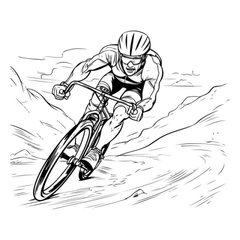 Mountain biker on the road. Vector illustration ready for vinyl