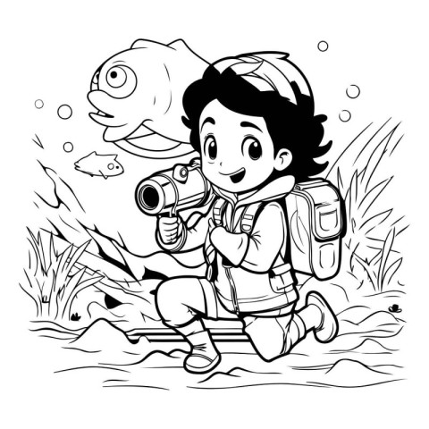 Illustration of a Kid Boy Hiking in the Underwater World