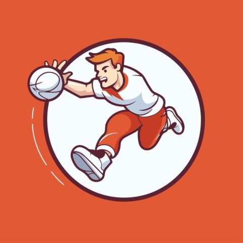 Illustration of a handball player jumping and catching the ball