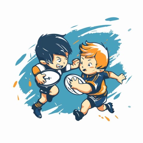 Rugby player action cartoon sport graphic vector. Hand drawn ill