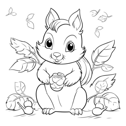 Cute squirrel with a rose. Coloring book for children.