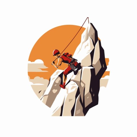 Rock climber on the top of the mountain. Vector illustration.