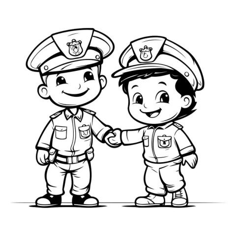 Illustration of a Boy and Girl Policeman Holding Hands - Colorin