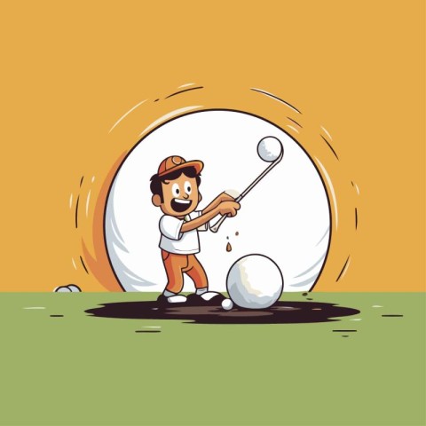 Golfer hitting a golf ball. Vector illustration in cartoon style