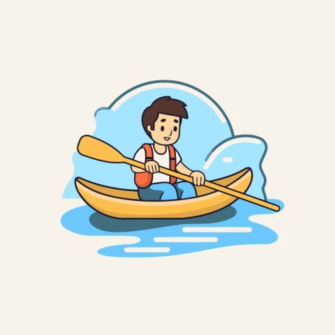 Cute boy in a canoe. Vector illustration in cartoon style.