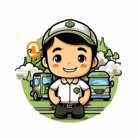 Cute Boy Car Driver Cartoon Mascot Character Vector Illustration