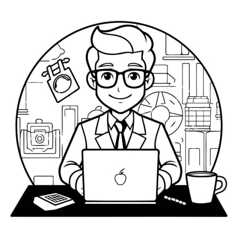 Businessman with laptop in office design. vector illustration ep