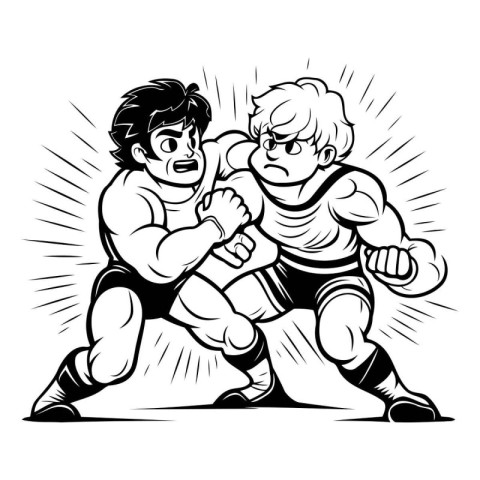 Vector illustration of a boy fighting with a big brother. cartoo