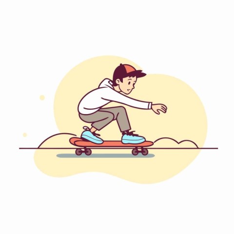 Skateboarder rides on a skateboard. Flat vector illustration.