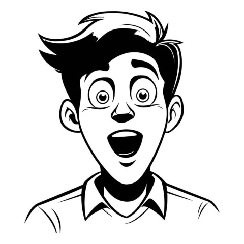 Surprised man with big eyes. Black and white vector illustration