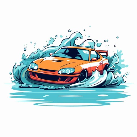 Car on the water. Vector illustration of a car on the water.