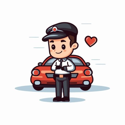 Policeman Driving Car - Cute Cartoon Mascot Character
