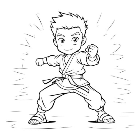 Karate boy cartoon doodle vector illustration hand drawn sketch.