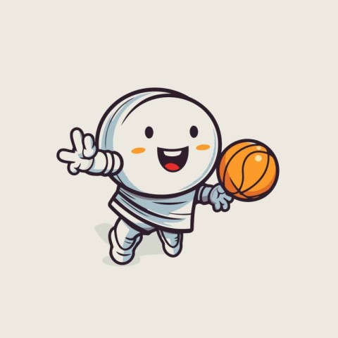 Cute astronaut holding basketball ball. Vector illustration. Car