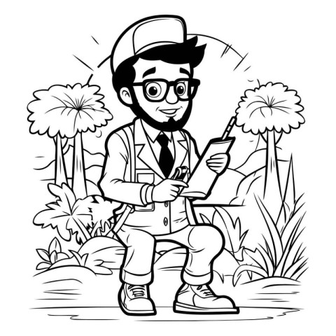 Black and White Cartoon Illustration of a Gardener or Gardener H