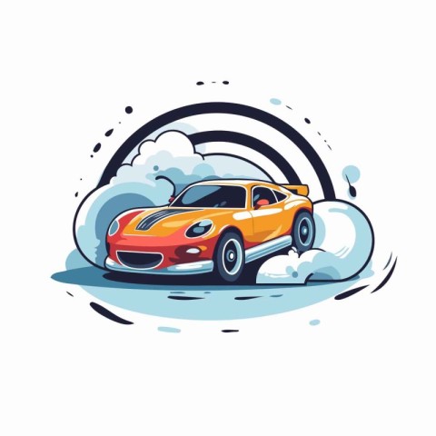 Car in the clouds. Vector illustration in cartoon style on white