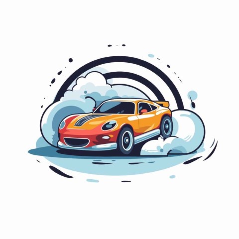 Car in the clouds. Vector illustration in cartoon style on white