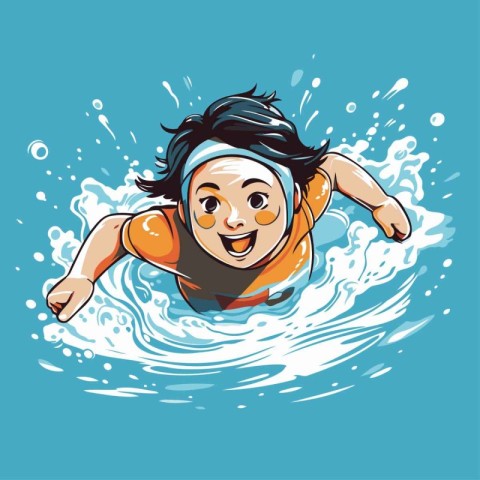 Vector image of a girl swimming in a pool with splashes of water