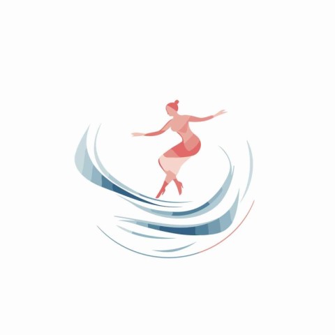 Vector illustration of a swimming woman in a red swimsuit on a w