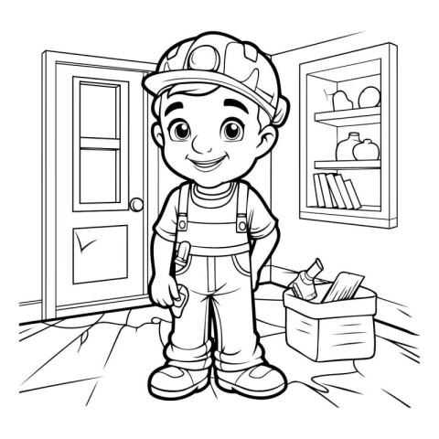 Cartoon Illustration of Kid Boy Construction Worker Character Co