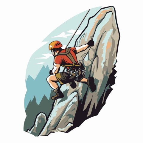 Rock climber climbing on a rocky wall. Vector illustration in ca