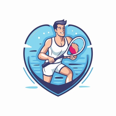 Tennis player with racket and ball in hand. Vector illustration.