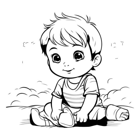 Cute little boy sitting on the ground. sketch for your design