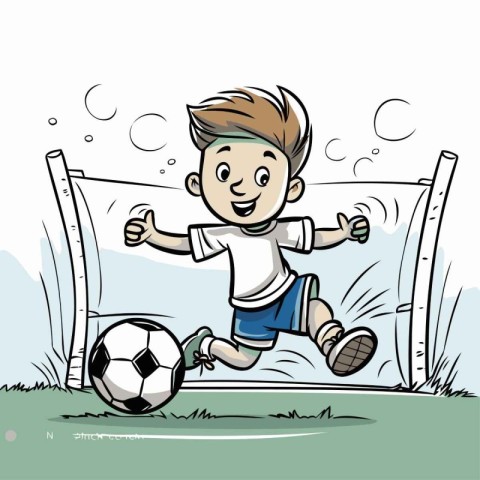 Cartoon boy playing soccer. Vector illustration of a boy playing