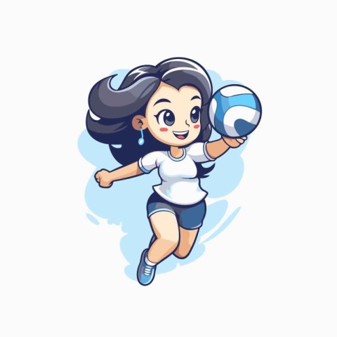 Illustration of a little girl playing volleyball on a white back