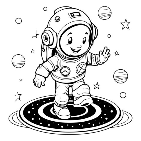 Astronaut in space. Black and white vector illustration for colo