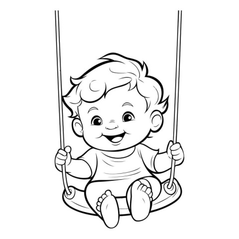 Cute little boy swinging on a swing. Coloring book for children