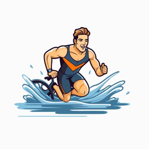 Vector illustration of a man in a swimsuit riding a water bike