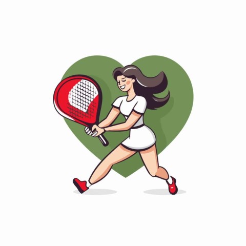 Tennis player girl with racket and ball in the form of heart